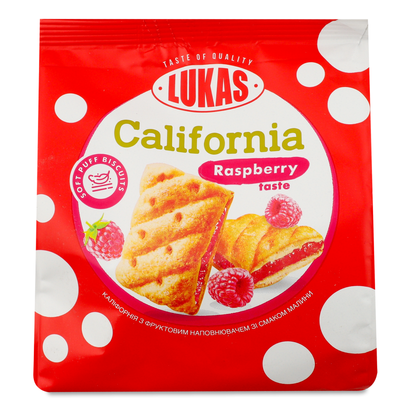 Печиво Каліфорнія з фруктовим наповнювачем з смаком малини 150г Lukas