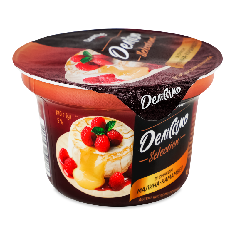 Десерт кисломолочний з смаком Малина та камамбер 5% 180г стакан Деліссімо