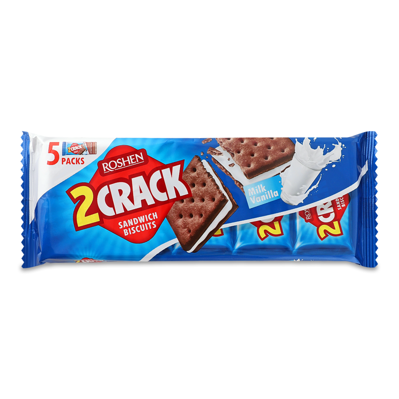 Печиво затяжне 2 Crack з молочно-ванільною начинкою 190г Roshen