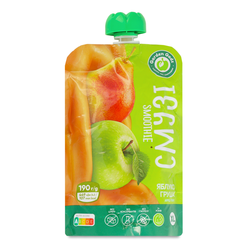 Пюре фруктове Смузі Яблуко-груша 190г пауч Garden Gadz