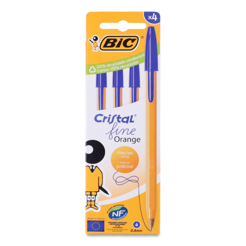 Ручка кулькова Cristal fine Orange синя 4шт BiC