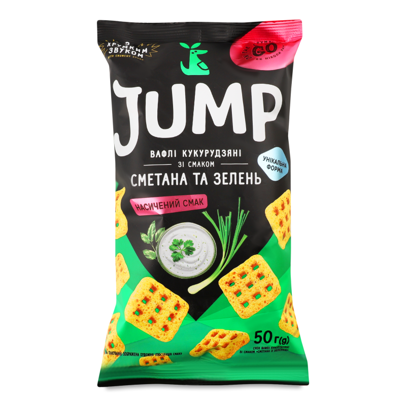 Снек вафлі кукурудзяні з смаком Сметана з зеленню 50г Jump