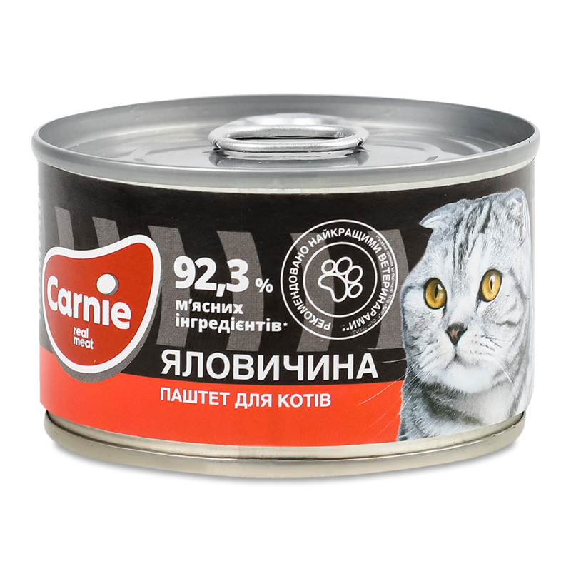 Корм д/котів Паштет м”ясний з яловичиною 100г ж/б Carnie