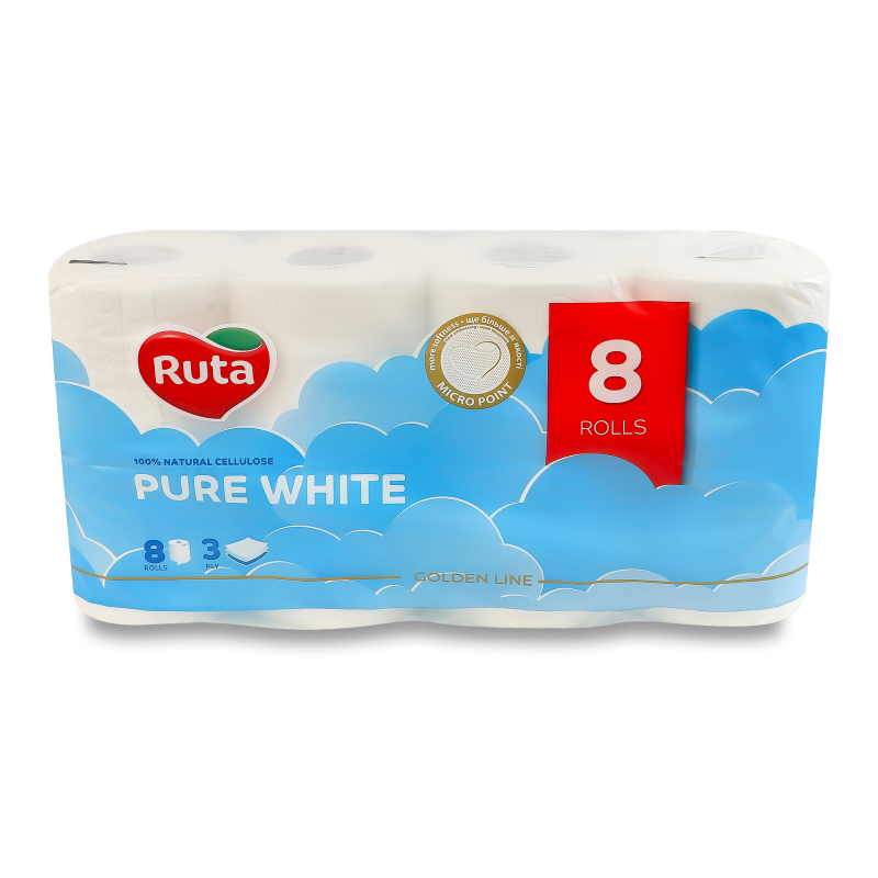 Папір туалетний Преміум Pure white 3шари 8шт Ruta