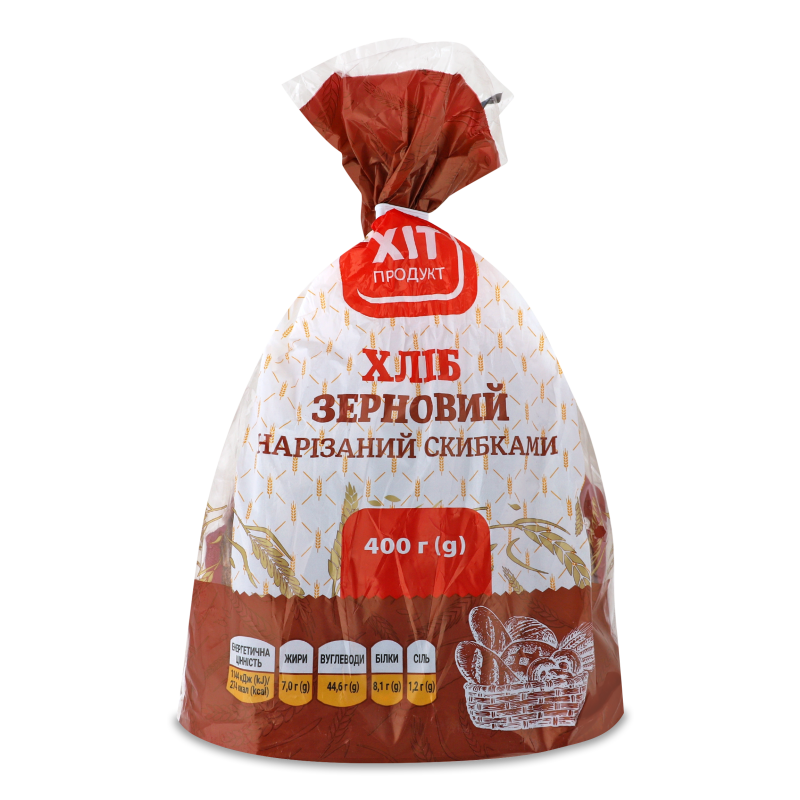 Хліб Зерновий нарізаний скибками 400г плівка Хіт Продукт