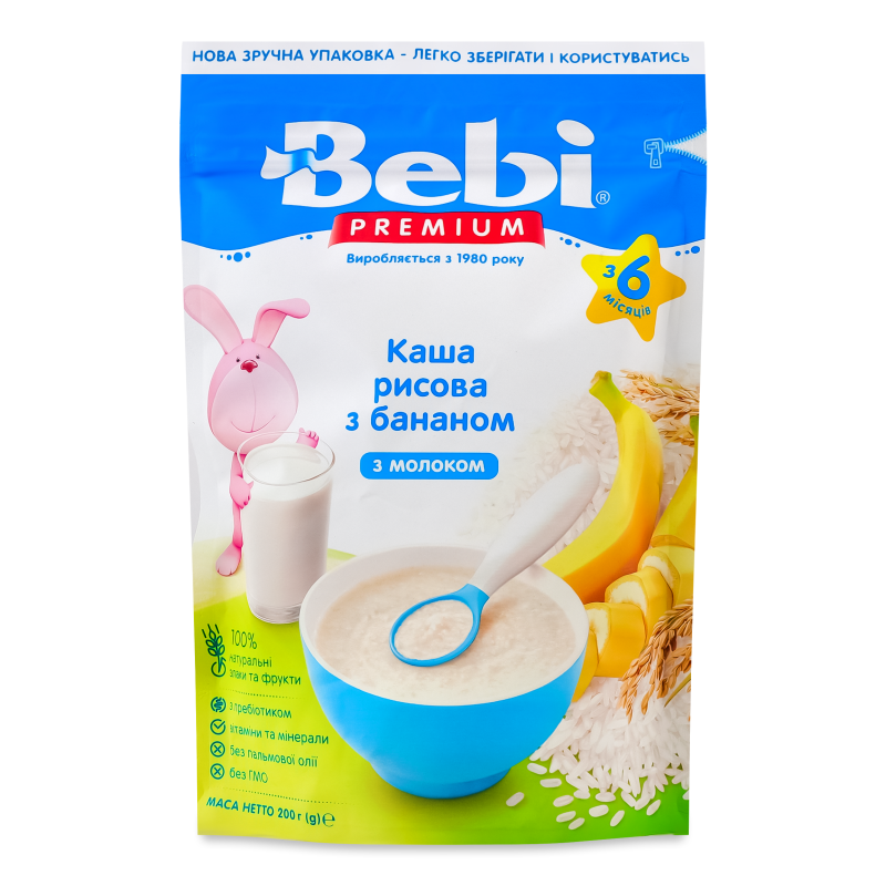 Каша молочна Premium рисова з бананом від 6місяців 200г зіп/пакет Bebi