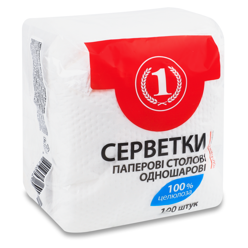 Серветки паперові білі одношарові 100шт ТМ “1”