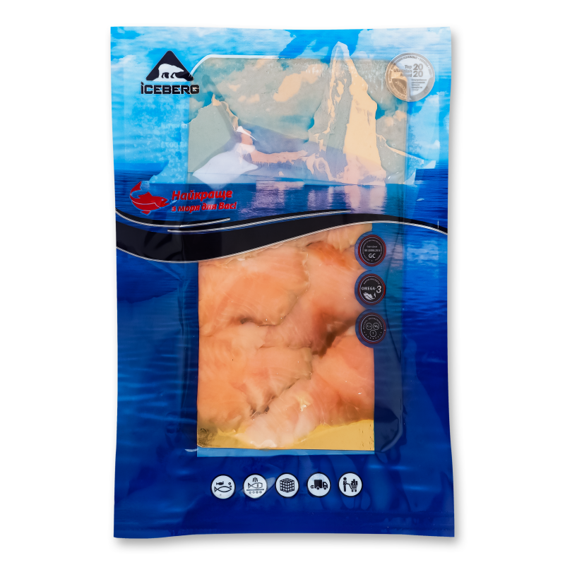 Горбуша філе с/с б/ш нарізка 100г в/у Iceberg