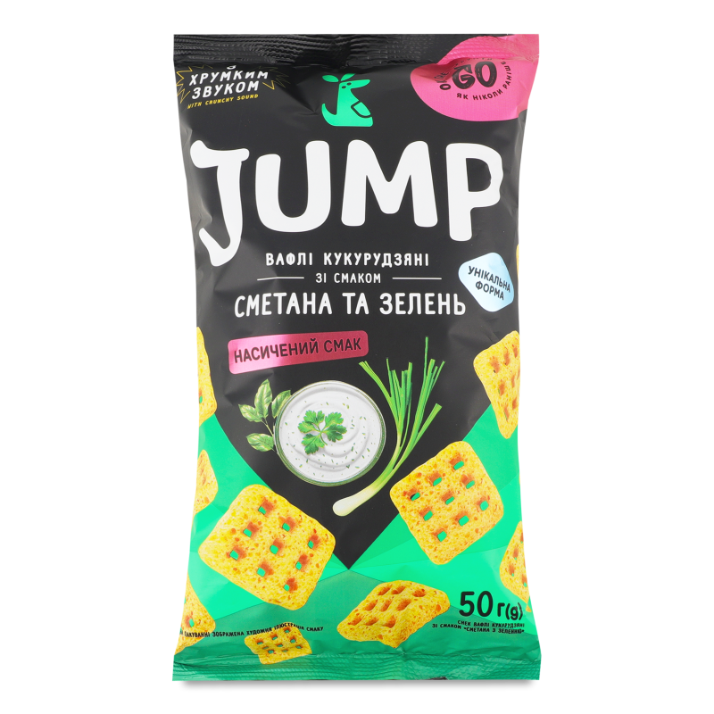 Снек вафлі кукурудзяні з смаком Сметана з зеленню 50г Jump