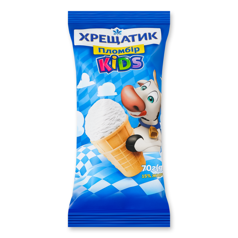 Морозиво Пломбір Kids вафельний стакан 70г Хрещатик