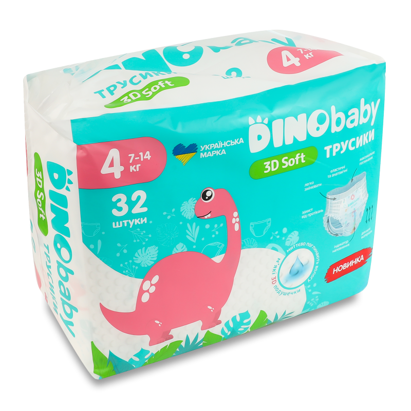 Підгузки-трусики 3D Soft 4 7-14кг 32шт DinoBaby