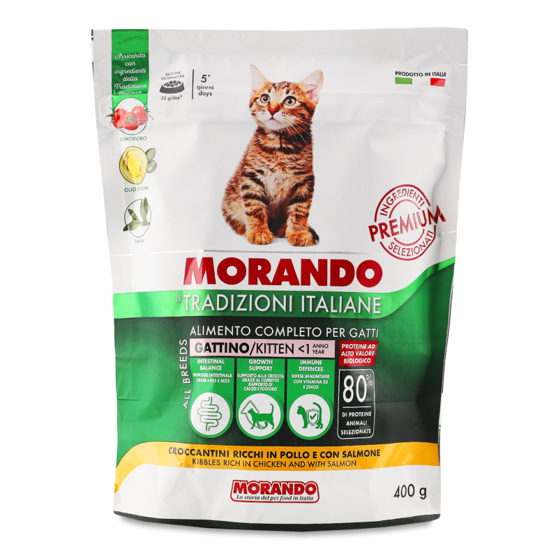 Корм д/кошенят з куркою та лососем сухий 400г д/п Morando Tradizioni