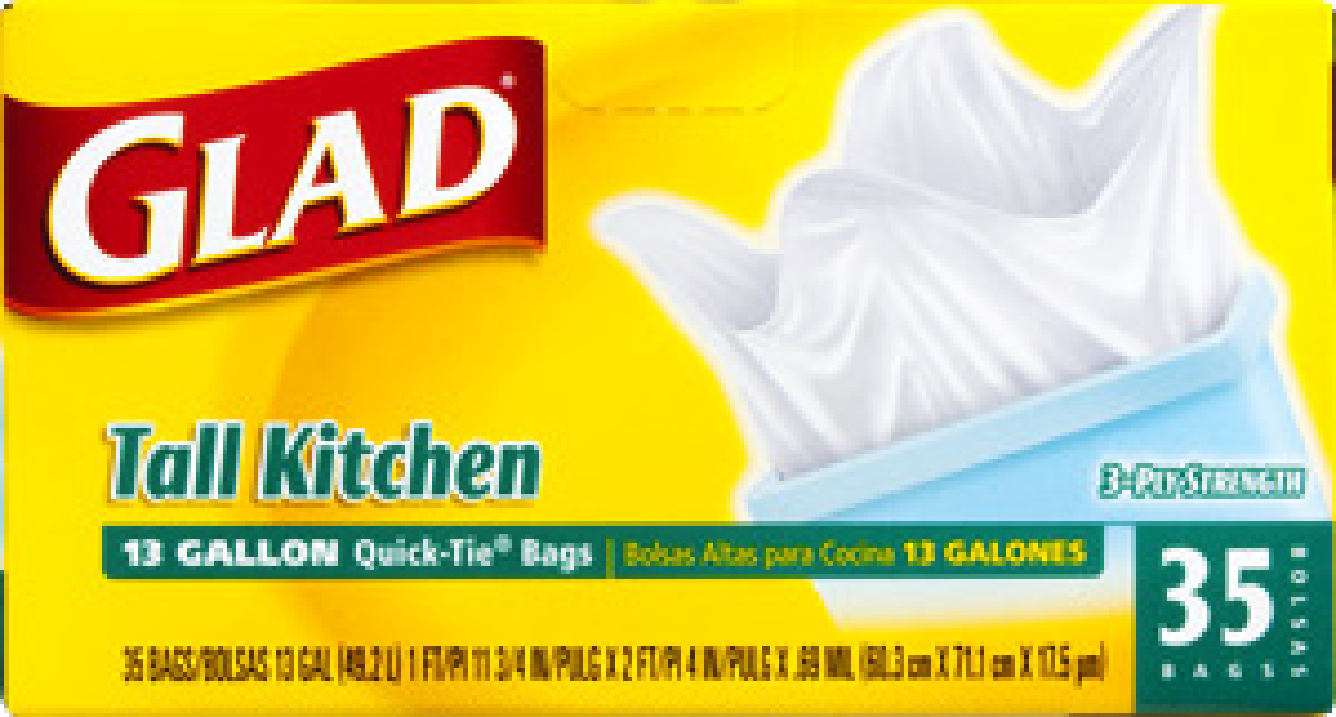 Glad Tall Kitchen QuickTie Trash Bags, 13 Gallon, 35 Count Glad