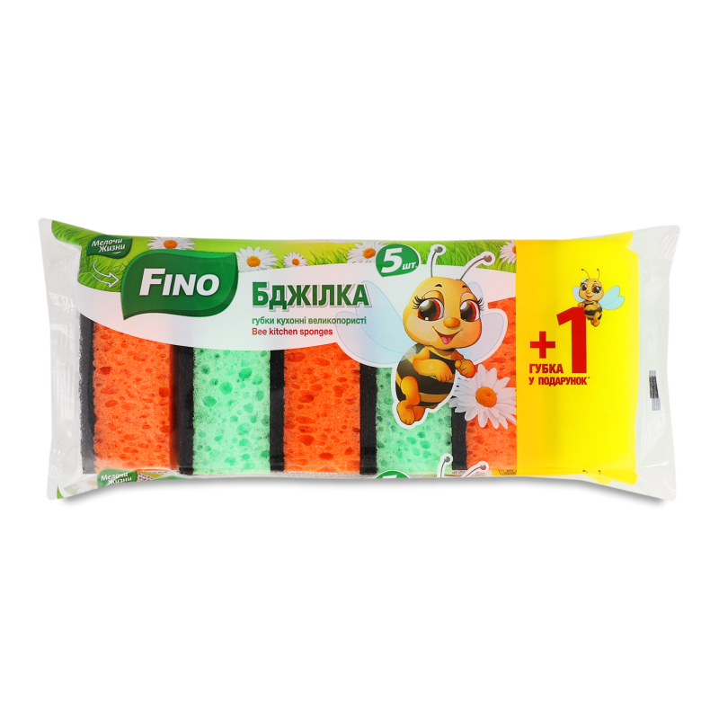 Губки кухонні Бджілка великопористі 6шт Fino