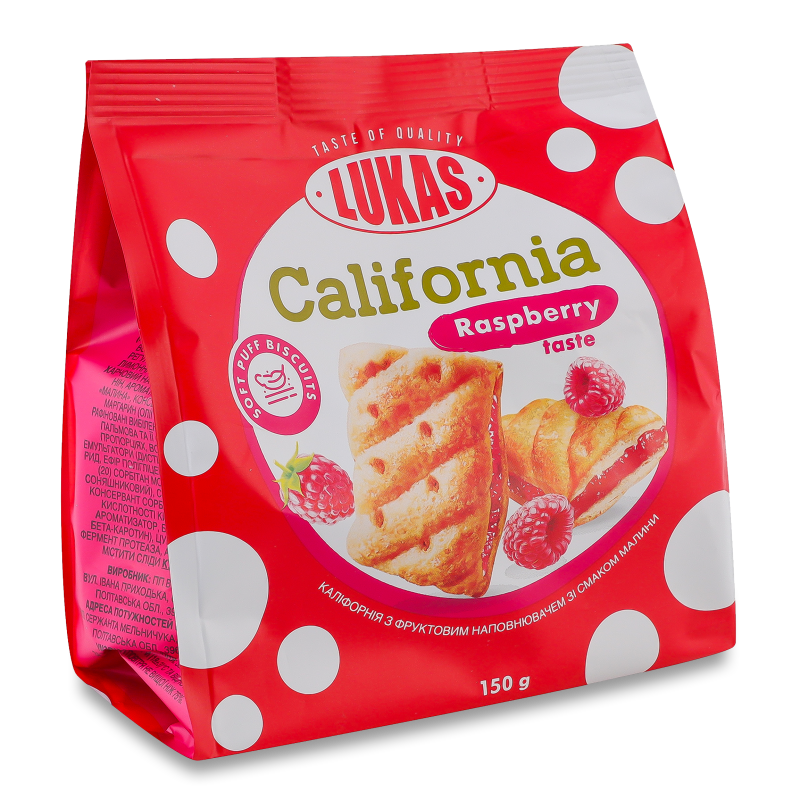 Печиво Каліфорнія з фруктовим наповнювачем з смаком малини 150г Lukas
