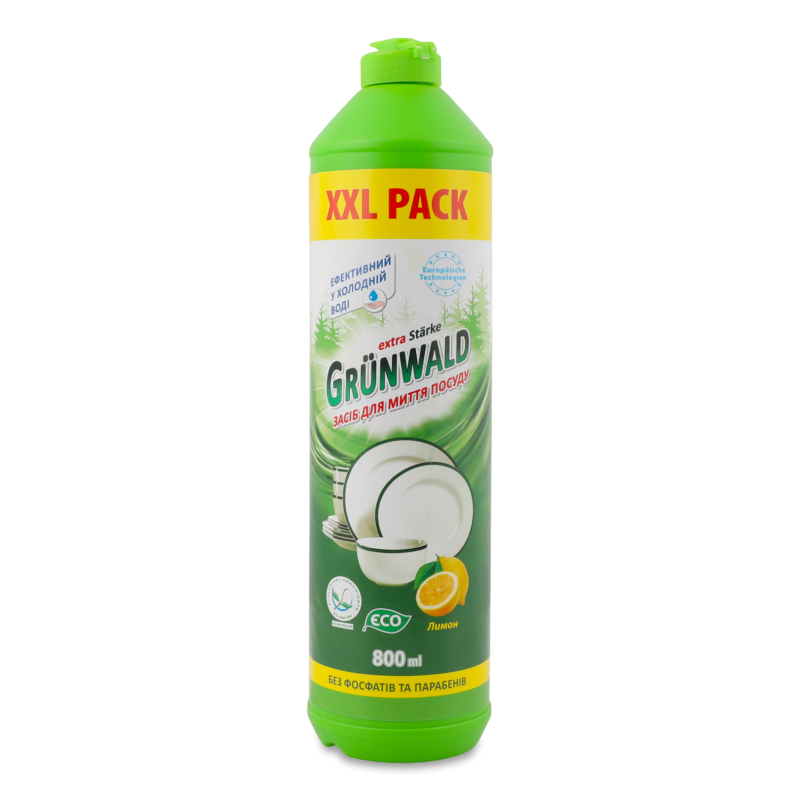 Засіб д/миття посуду з ароматом Лимон 800мл Грюнвальд