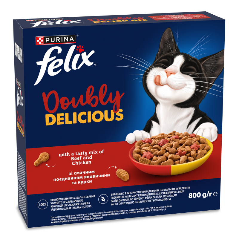 Корм д/дорослих котів Doubly delicious Яловичина та курка 800г Felix