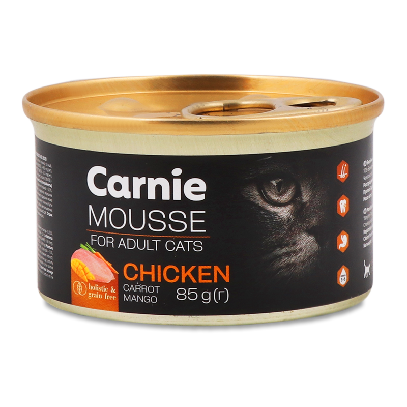 Корм д/дорослих котів Мус з куркою манго морквою та желе 85г ж/б Carnie