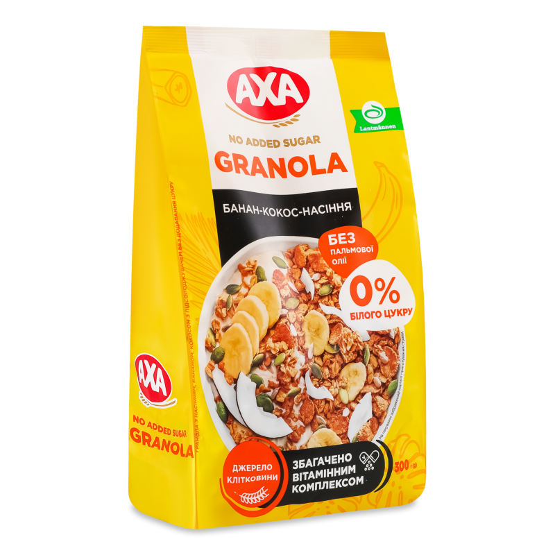 Сніданок сухий Гранола з насінням бананом кокосом без цукру 300г м/у Аха