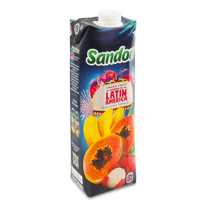 Нектар Latin America Банан-папая-лічі неосвітлений 950мл призма Sandora
