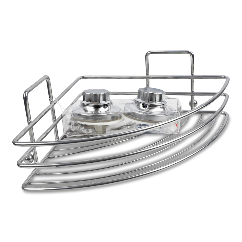 Поличка д/ванної кімнати нержавіюча сталь кутова з гачками 22*22*18см VKB-727 Окіанус