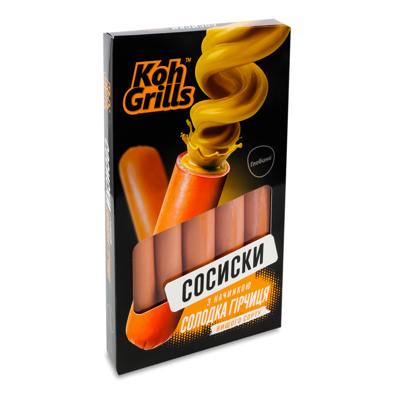 Сосиски з начинкою Солодка гірчиця в/г без оболонки 335г газ/уп Koh Grills