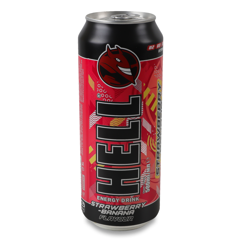 Напій енергетичний безалкогольний Strawberry Banana газований 500мл ж/б Hell