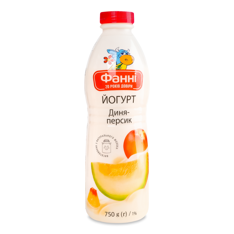 Йогурт питний з наповнювачем Диня-персик 1% 750г пет Фанні