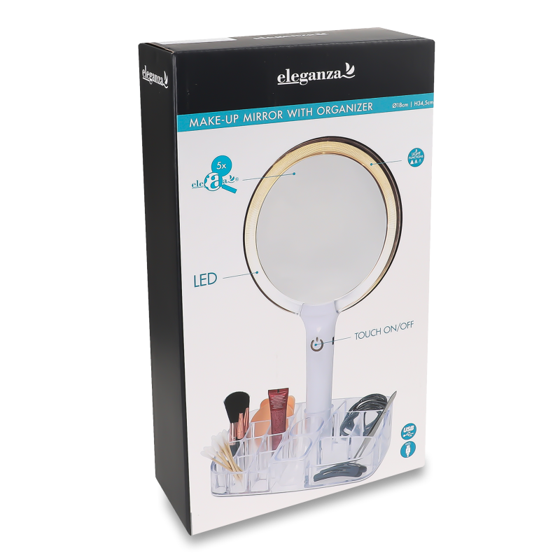 Дзеркало двостороннє на ніжці з підсвіткою 20*13*5,5см 170488360 Eleganza
