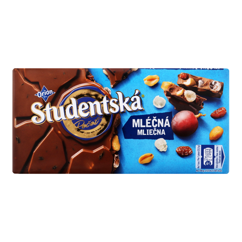 Шоколад молочний з арахісом, желейними шматочками та родзинками Studentska м/у