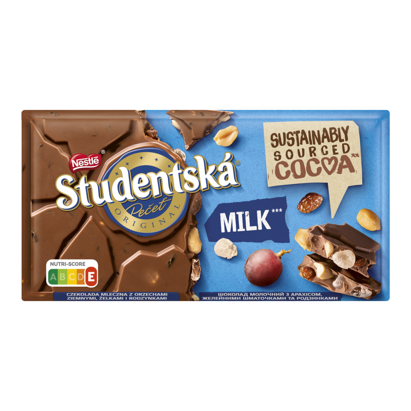 Шоколад молочний з арахісом желейними шматочками та родзинками Studentska м/у