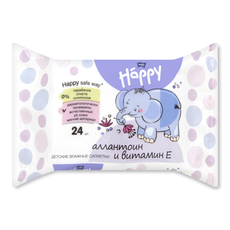 Серветки вологі дитячі з вітаміном Е та алантоїном 24шт Happy