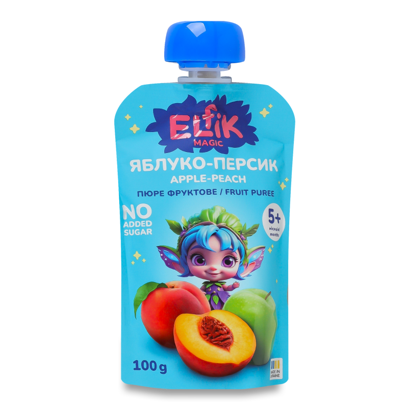 Пюре фруктове з яблук та персиків від 5місяців 100г пауч Elfik Magic