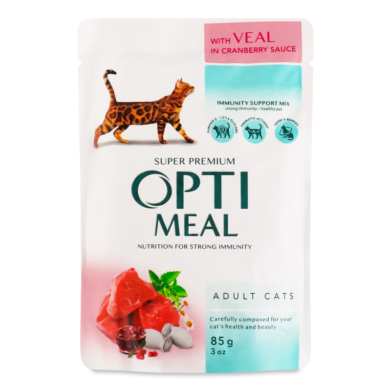 Корм д/дорослих котів з телятиною в журавлиному соусі 85г Оптіміл