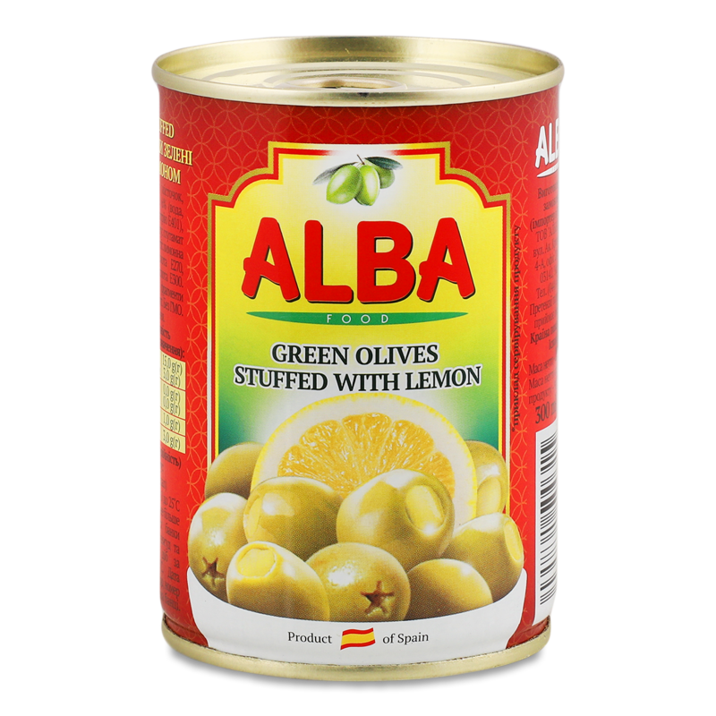 Оливки фаршировані лимоном 300мл ж/б з ключем Alba Food