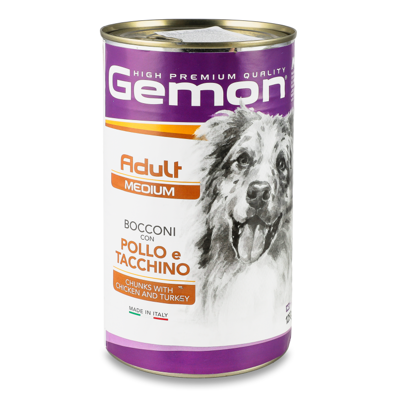 Корм д/дорослих собак середніх порід шматочки з куркою та індичкою 1,25кг ж/б Джемон