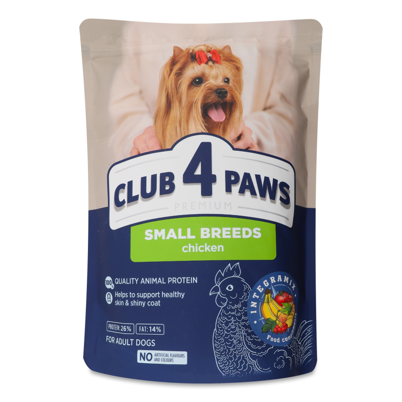 Корм д/дорослих собак малих порід Premium з куркою сухий 900г Club 4 Paws