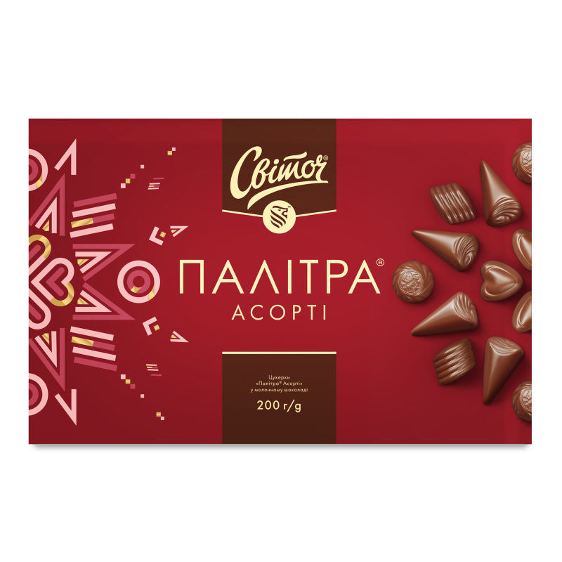 Цукерки Палітра Асорті у молочному шоколаді 200г Світоч