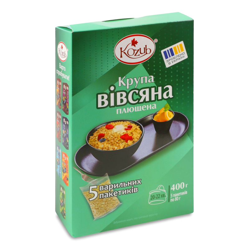 Крупа вівсяна плющена 5*80г коробка Kozub