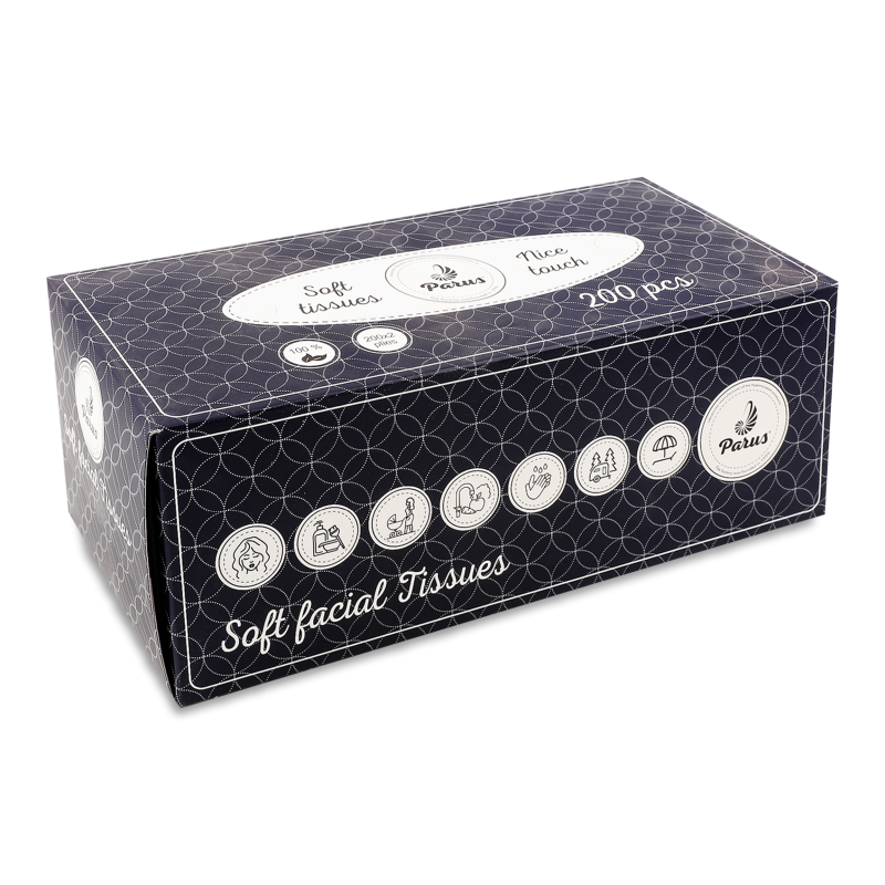 Серветки косметичні білі 2шари 20*20см 200шт коробка в асортименті Parus