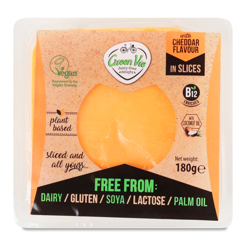 Сир рослинний Cheddar нарізка 180г Green Vie