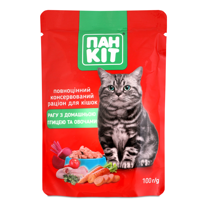 Корм д/котів Рагу з домашньою куркою та овочами 100г пауч Пан Кот