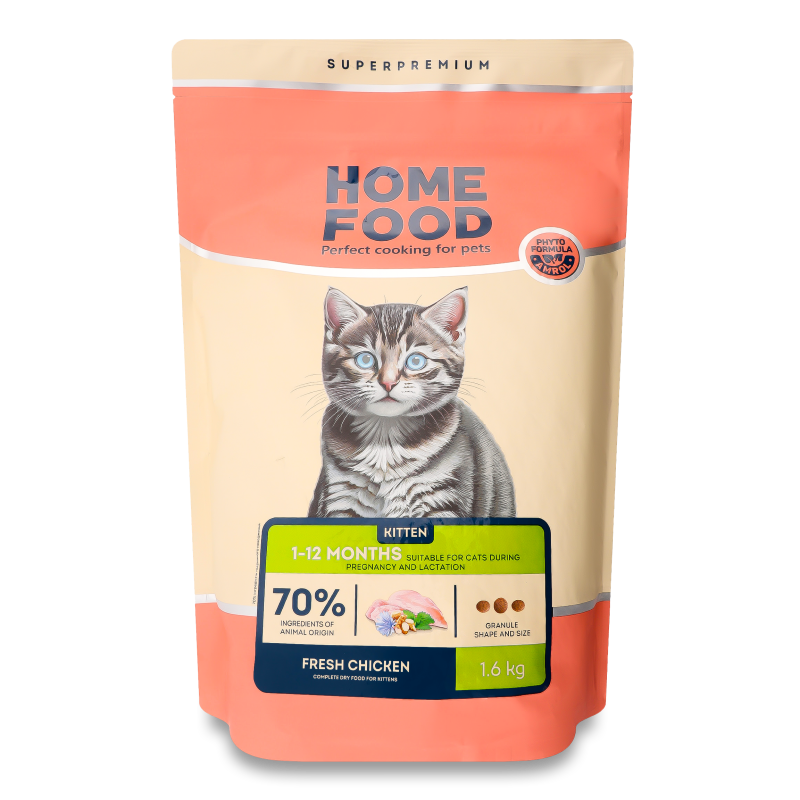 Корм д/кошенят Fresh Chicken сухий 1,6кг Home Food