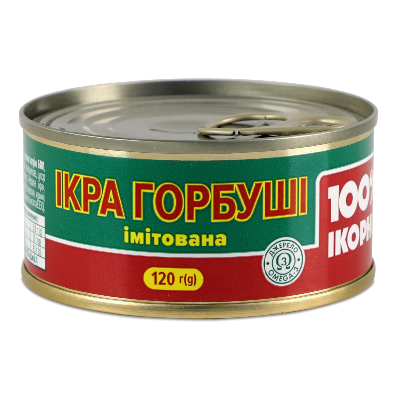 Ікра імітована горбуші зерниста 120г ж/б з ключем 100% Ікорно