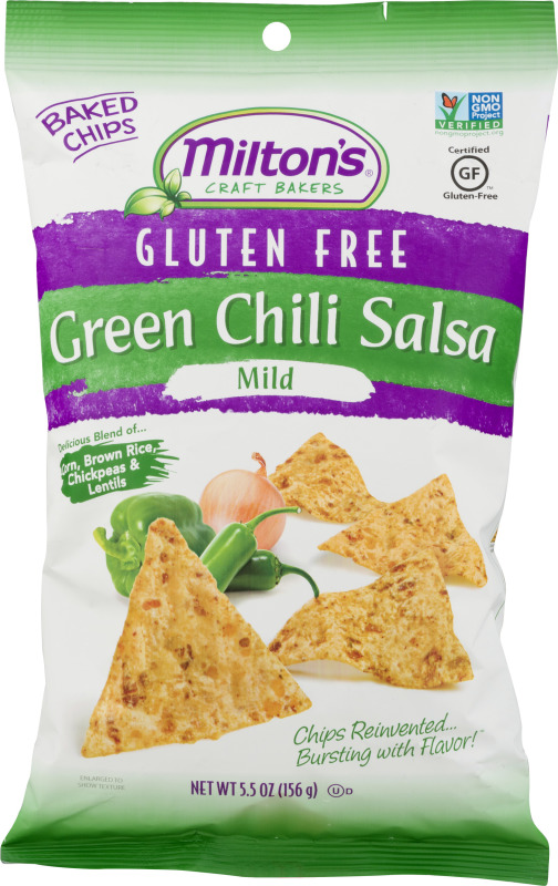 Milton's Craft Bakers Gluten Free Baked Chips Green Chili Salsa Mild