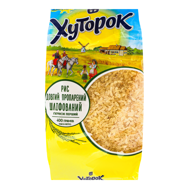 Рис длинный пропаренный шлифованный Хуторок м/у 400г Хуторок ...