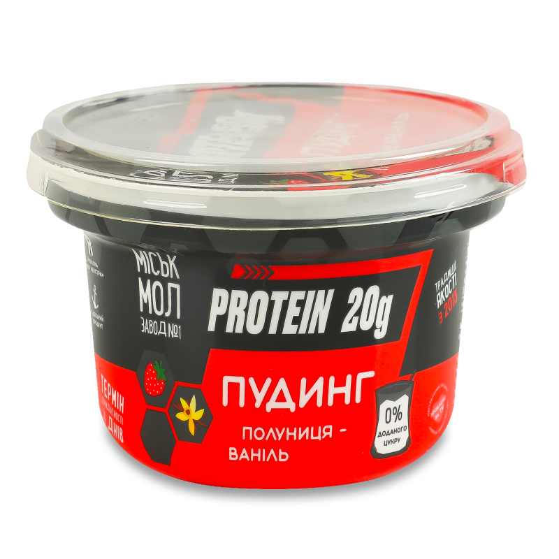 Пудинг протеїновий з сиропом Полуниця-ваніль нежирний 200г стакан Міськмолзавод №1