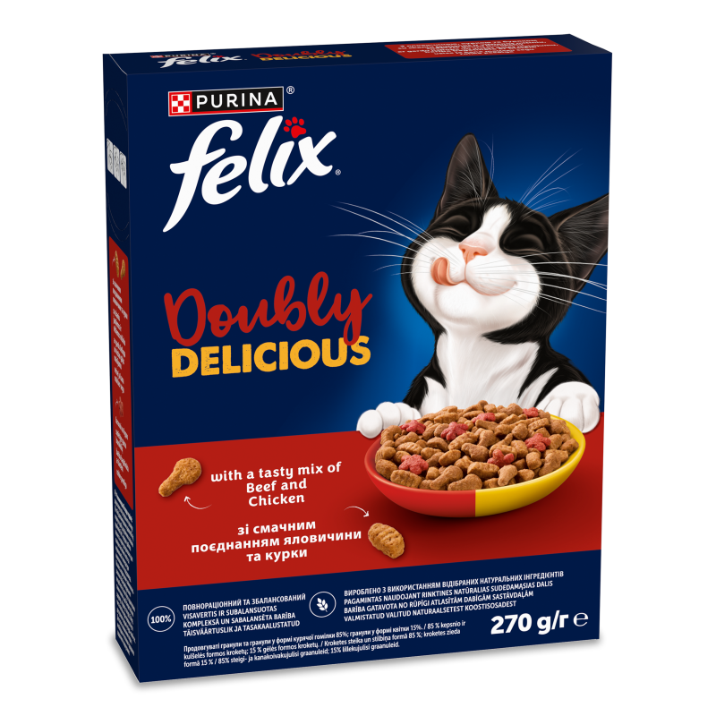 Корм д/дорослих котів Doubly delicious Яловичина та курка 270г Felix