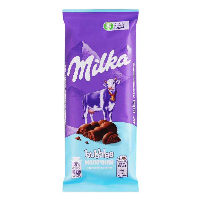Шоколад Bubbles пористий молочний Kraft Milka 80г Milka