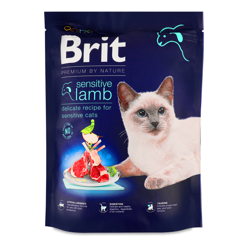 Корм д/дорослих котів з чутливим травленням Преміум бай нейче з ягням сухий 300г Бріт